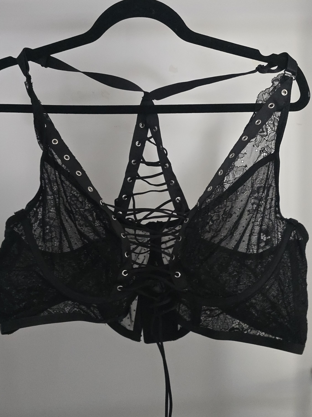 NWT! Torrid Black Lace-Up Sheer Bralette Plus Size 3x